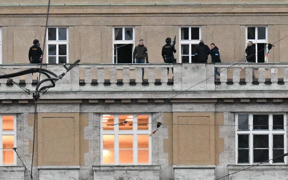 Footage shows fleeing Prague students jumping from building ledge